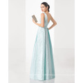 Classic Couture Mikado Long Evening Dress with Scoop Neck and V-Back